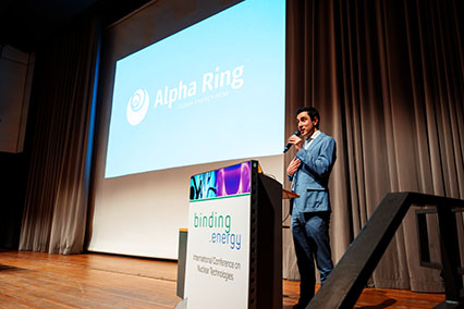Alpha Ring presents a sponsor pitch on the main stage at binding.energy, sharing their vision for clean and accessible fusion energy during a dedicated slot between expert sessions