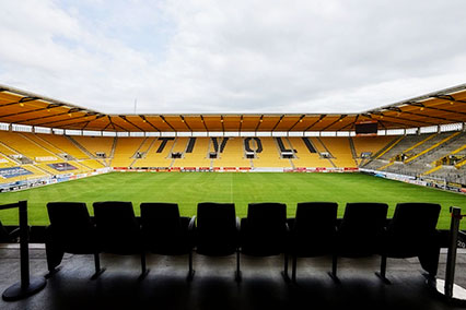 Scenic view from the stands into Aachen’s iconic Tivoli soccer stadium — one of the unique side experiences offered to binding.energy participants during the conference